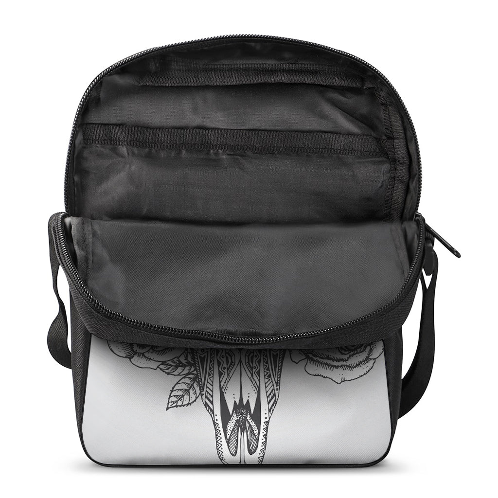 Tribal Indian Bull Skull Print Rectangular Crossbody Bag