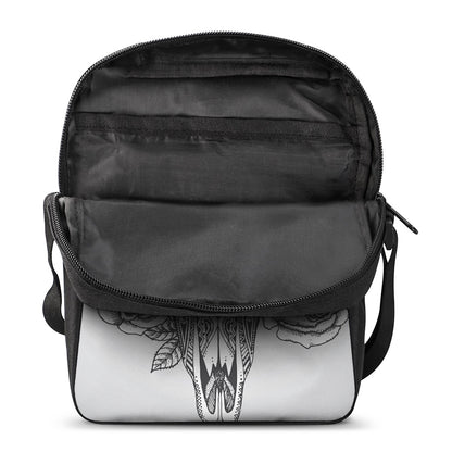 Tribal Indian Bull Skull Print Rectangular Crossbody Bag