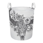 Tribal Indian Bull Skull Print Round Laundry Basket