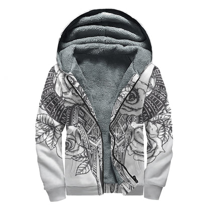 Tribal Indian Bull Skull Print Sherpa Lined Zip Up Hoodie
