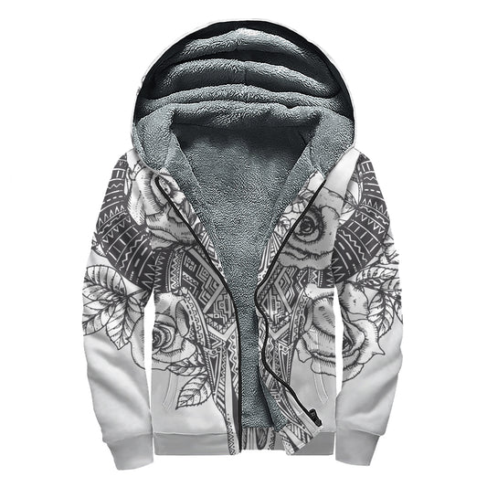 Tribal Indian Bull Skull Print Sherpa Lined Zip Up Hoodie