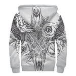 Tribal Indian Bull Skull Print Sherpa Lined Zip Up Hoodie