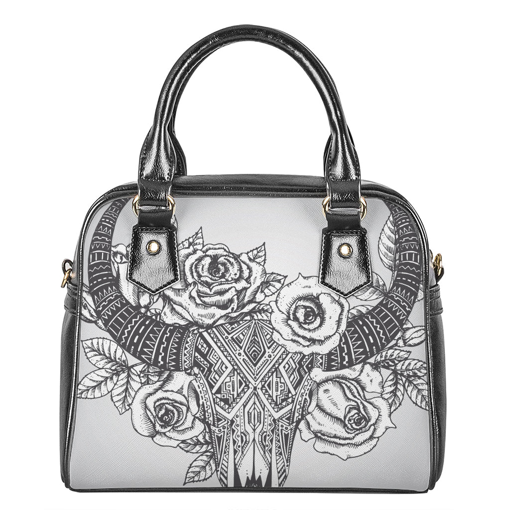 Tribal Indian Bull Skull Print Shoulder Handbag