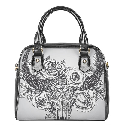 Tribal Indian Bull Skull Print Shoulder Handbag