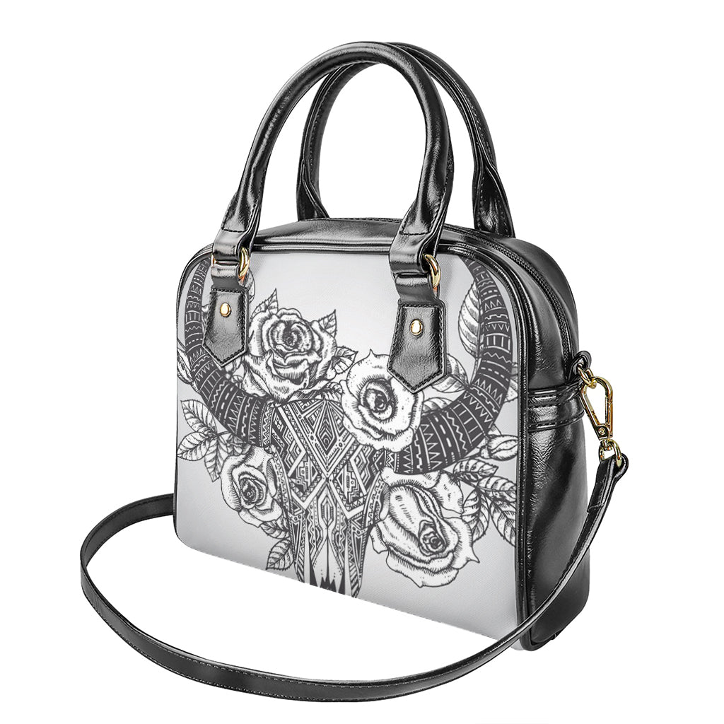 Tribal Indian Bull Skull Print Shoulder Handbag
