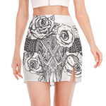 Tribal Indian Bull Skull Print Side Slit Mini Skirt