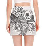 Tribal Indian Bull Skull Print Side Slit Mini Skirt