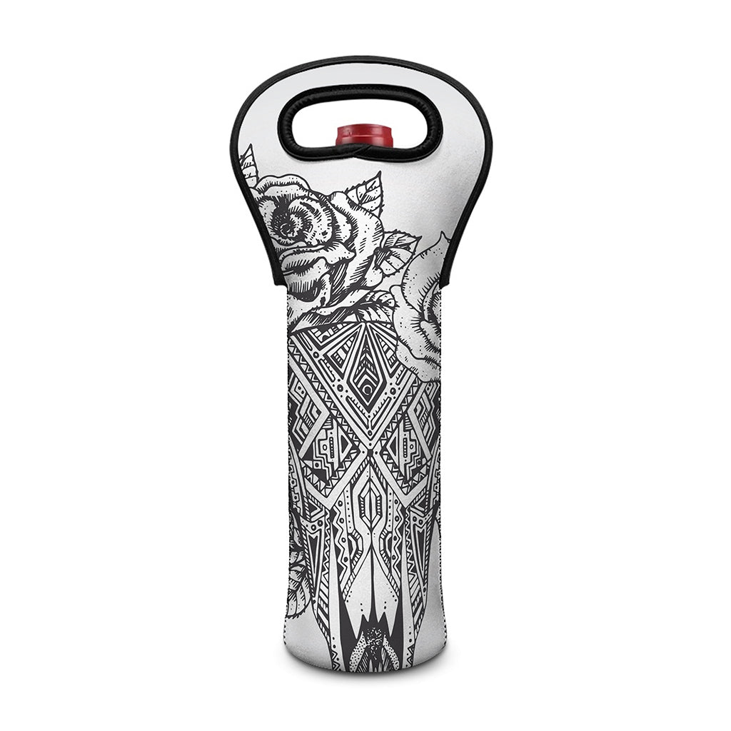 Tribal Indian Bull Skull Print Single Neoprene Wine Tote