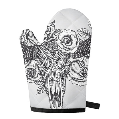 Tribal Indian Bull Skull Print Single Oven Mitt