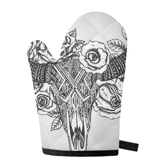 Tribal Indian Bull Skull Print Single Oven Mitt