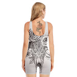 Tribal Indian Bull Skull Print Sleeveless One Piece Swimsuit