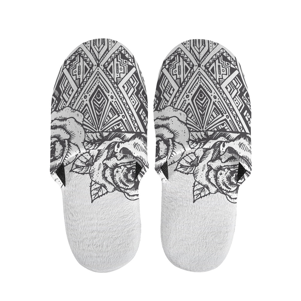 Tribal Indian Bull Skull Print Slippers