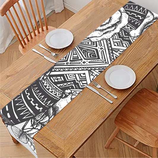 Tribal Indian Bull Skull Print Table Runner