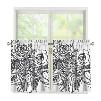 Tribal Indian Bull Skull Print Tier Curtains