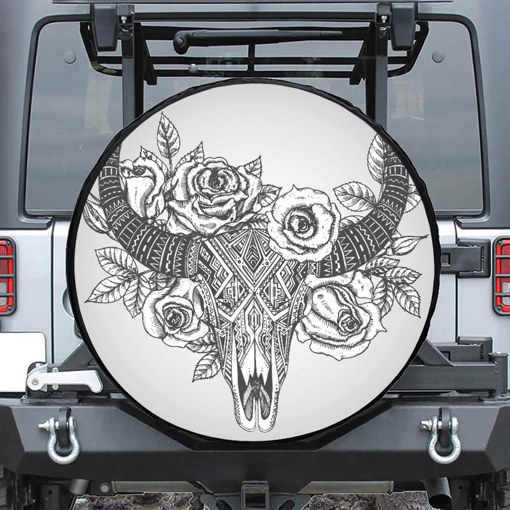 Tribal Indian Bull Skull Print Tire Cover