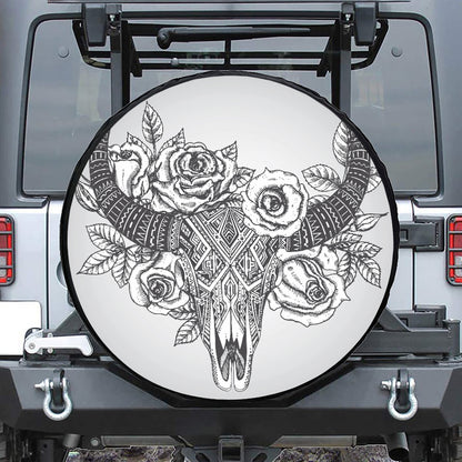 Tribal Indian Bull Skull Print Tire Cover