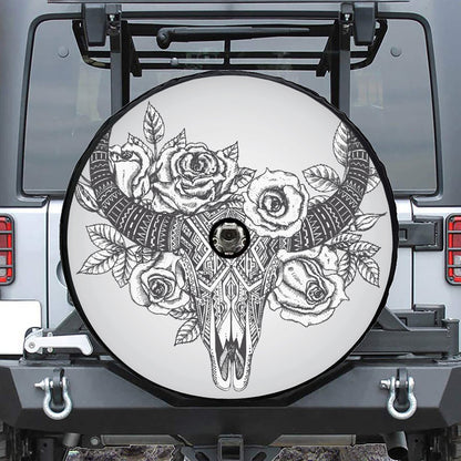 Tribal Indian Bull Skull Print Tire Cover With Camera Hole