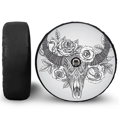 Tribal Indian Bull Skull Print Tire Cover With Camera Hole