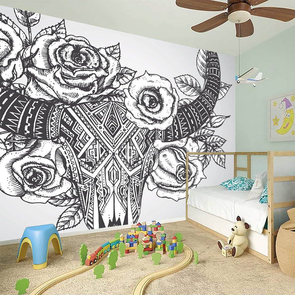 Tribal Indian Bull Skull Print Wall Sticker