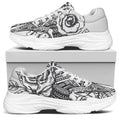 Tribal Indian Bull Skull Print White Chunky Shoes