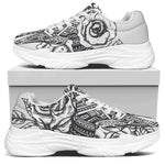 Tribal Indian Bull Skull Print White Chunky Shoes