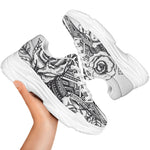 Tribal Indian Bull Skull Print White Chunky Shoes