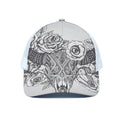 Tribal Indian Bull Skull Print White Mesh Trucker Hat