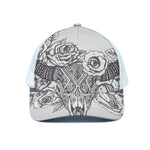 Tribal Indian Bull Skull Print White Mesh Trucker Cap