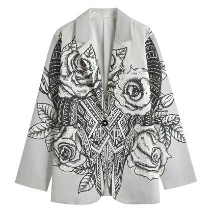 Tribal Indian Bull Skull Print Women's Blazer