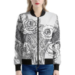 Tribal Indian Bull Skull Print Women's Bomber Jacket