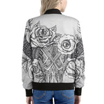 Tribal Indian Bull Skull Print Women's Bomber Jacket
