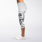 Tribal Indian Bull Skull Print Women's Capri Leggings