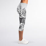 Tribal Indian Bull Skull Print Women's Capri Leggings