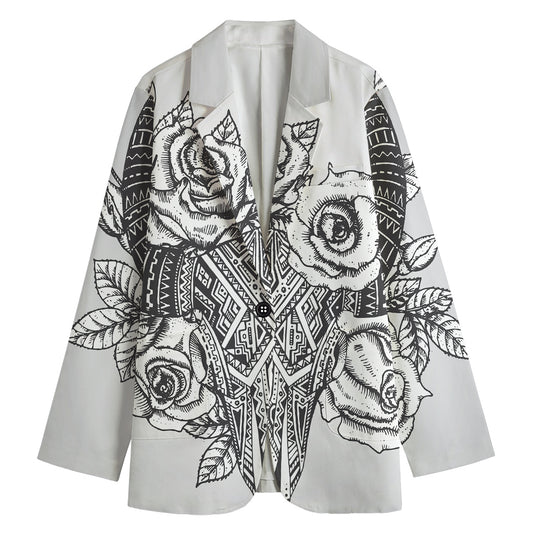 Tribal Indian Bull Skull Print Women's Cotton Blazer