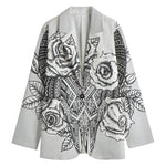 Tribal Indian Bull Skull Print Women's Cotton Blazer