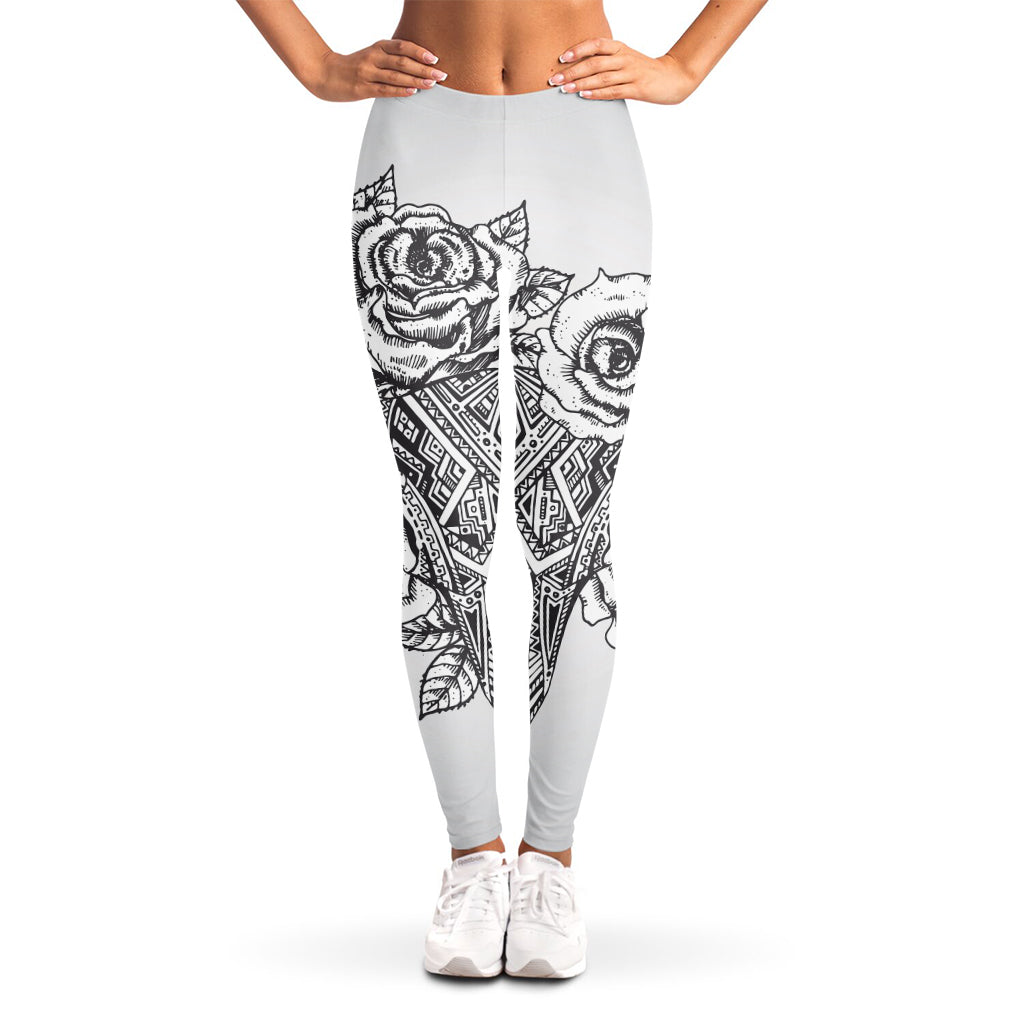 Tribal Indian Bull Skull Print Women's Leggings