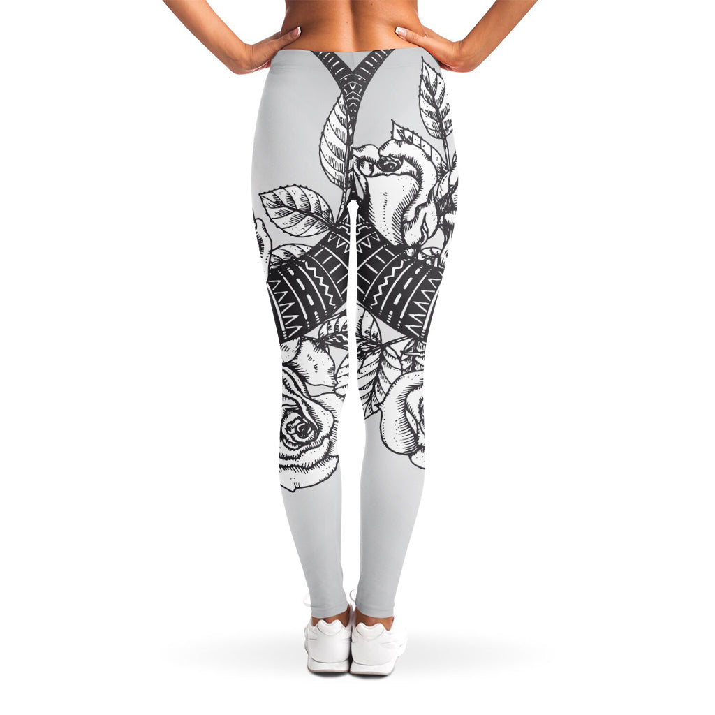 Tribal Indian Bull Skull Print Women's Leggings