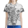 Tribal Indian Bull Skull Print Women's Polo Shirt