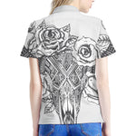 Tribal Indian Bull Skull Print Women's Polo Shirt
