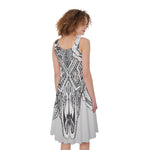 Tribal Indian Bull Skull Print Women's Sleeveless Dress