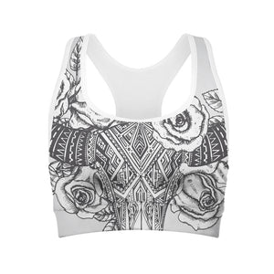 Tribal Indian Bull Skull Print Women's Sports Bra