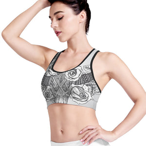 Tribal Indian Bull Skull Print Women's Sports Bra