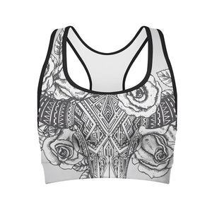 Tribal Indian Bull Skull Print Women's Sports Bra