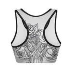 Tribal Indian Bull Skull Print Women's Sports Bra