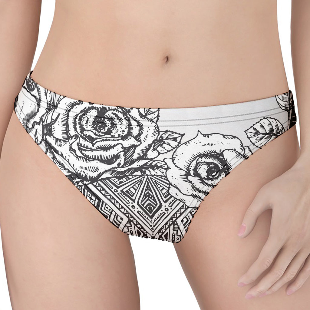 Tribal Indian Bull Skull Print Women's Thong