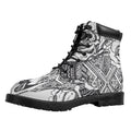 Tribal Indian Bull Skull Print Padded Collar Lace Up Boots