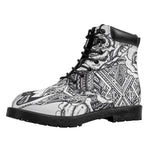 Tribal Indian Bull Skull Print Work Boots