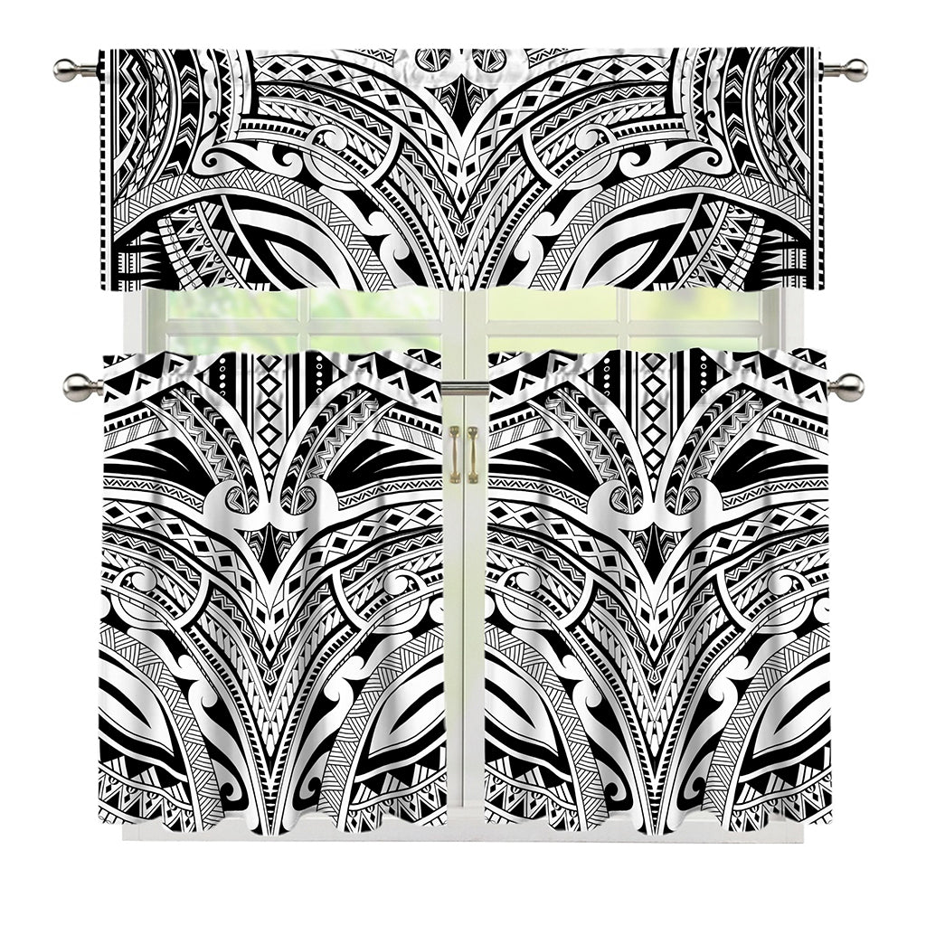 Tribal Maori Polynesian Tattoo Print 3 Piece Kitchen Curtains