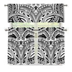 Tribal Maori Polynesian Tattoo Print 3 Piece Kitchen Curtains