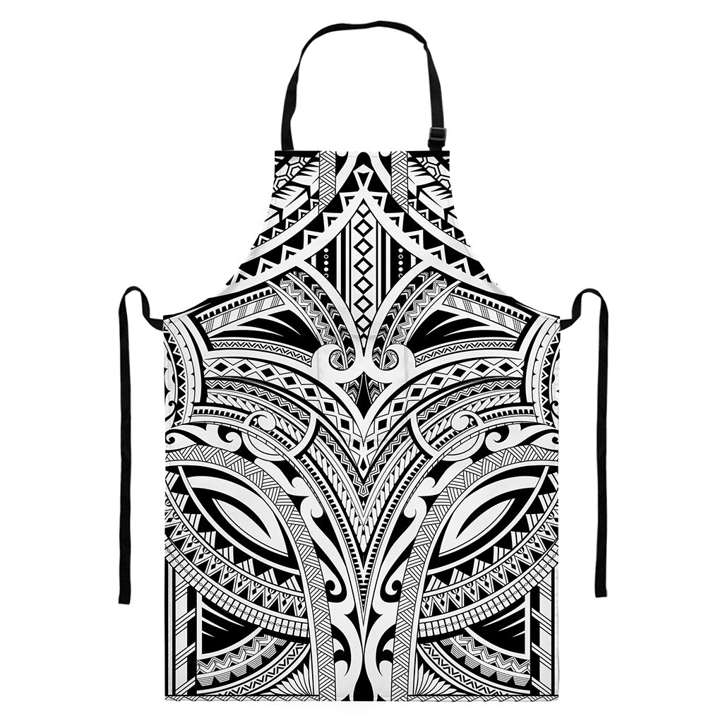 Tribal Maori Polynesian Tattoo Print Bib Apron With Pocket